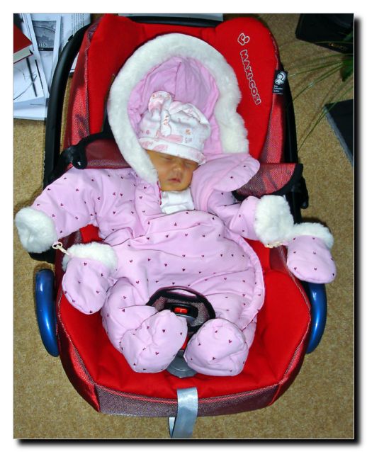 This is the shameful way my parents transported me home! I mean, the suit is just too big for me! Come on!