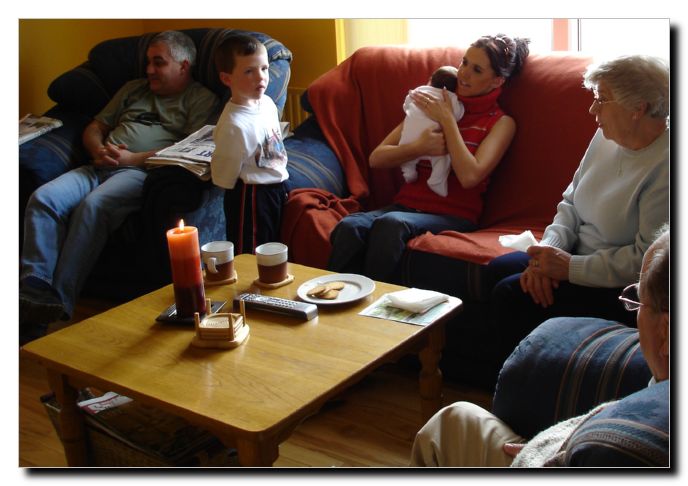 Week 5 - LtoR: Uncle Mike, cousin Jordan, Auntie Rachel holding me, Granny June and Grandad Eric