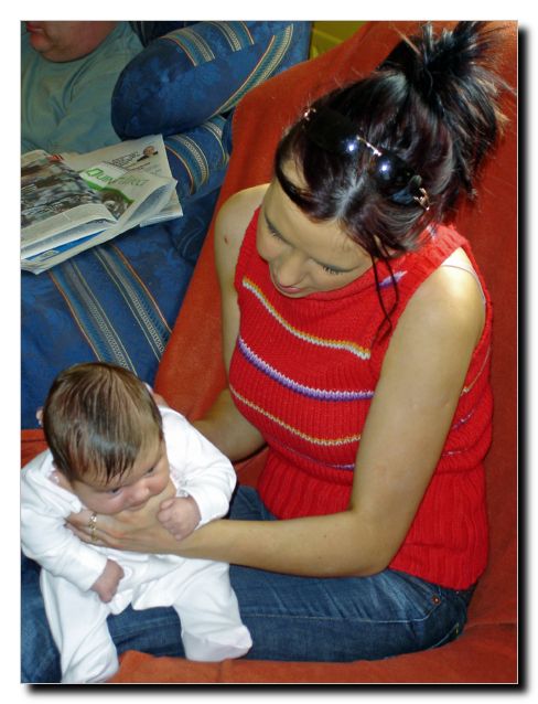 Week 5 - Auntie Rachel worked hard at bringing up my burps. I was young - it's tough being a baby