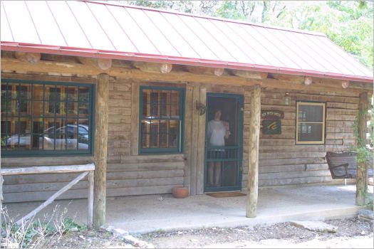 Our little log cabin. Temperatures were in the 90s.