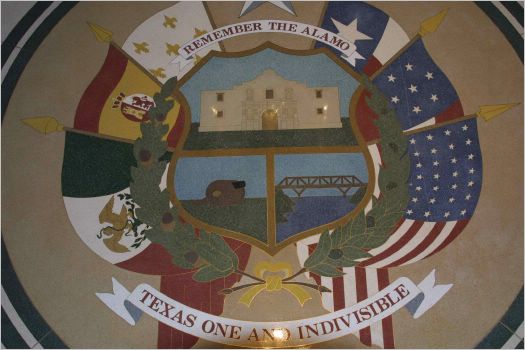 The historical building floor tiles remembers Texas history