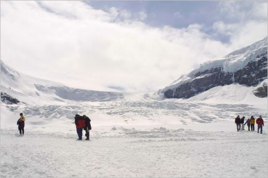 Looking up at the top of the 6km Athabasca Glacier that flows out of the massive Columbia Icefield!