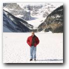 Stuart in the middle of frozen Lake Louise.