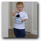 Gavin chews Mom's powder brush