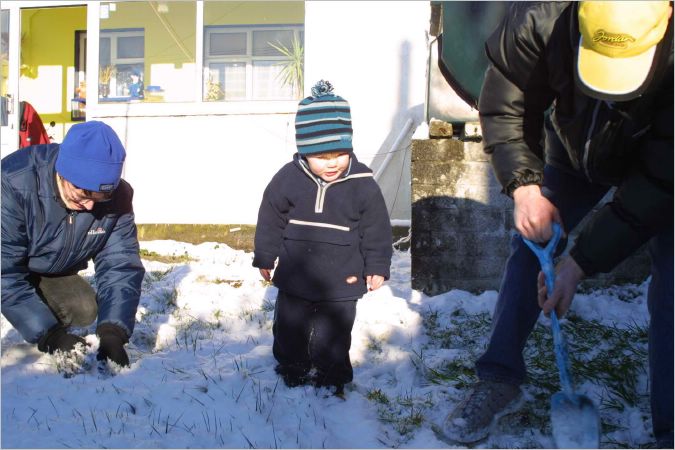 Imelda, Kyle and Brian tried to build a snowman