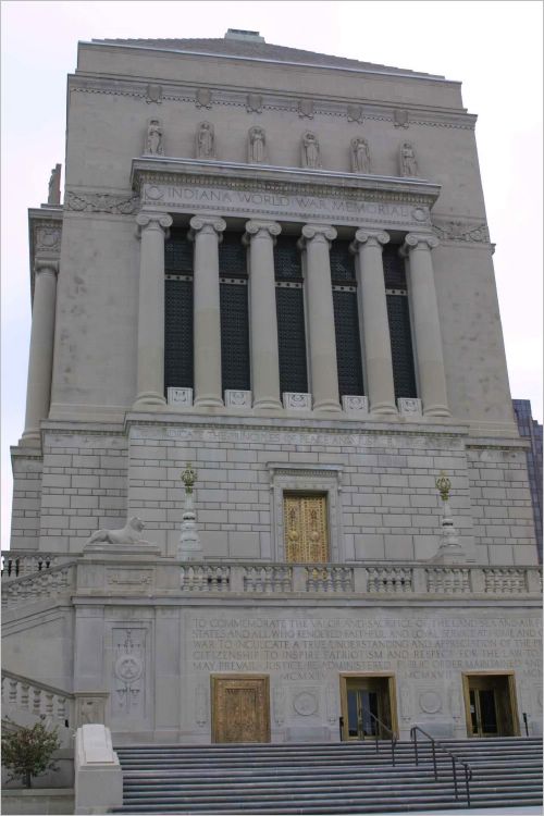 There are many memorials in Indianapolis. This is the War Memorial. 