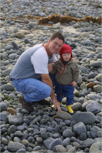 Daddy and Gavin on Pebble Beach.