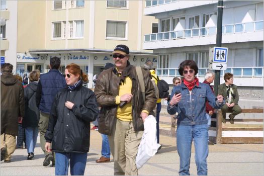 Trish to left, Mike and Imelda strolling around chilly Fecamp.
