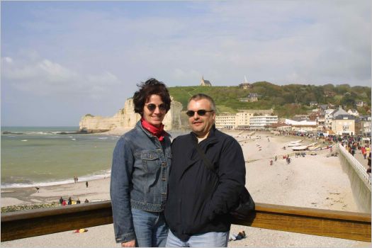 Imelda and Stuart overlooking Fecamp beach.