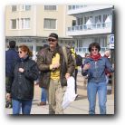 Trish to left, Mike and Imelda strolling around chilly Fecamp.