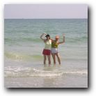 The water was quite warm and the sharks avoided us mad things!