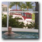 The house backed onto a canal - see the moored boat behind Stuart.