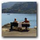 Two old blokes and a dog shooting the breeze at Portovenere. 