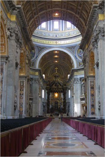 View down the centre aisle of St. Peter's, The Vatican.