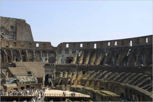 The big bit that's missing was removed and recycled in the building of the Vatican and other churches. 
