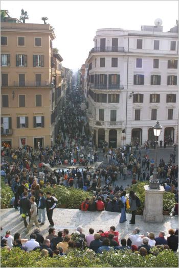 View from the top of the Spanish Steps. People just sit and people watch. Very busy place. 