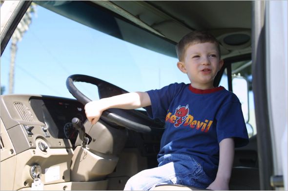 The little devil knows exactly how to drive it too!