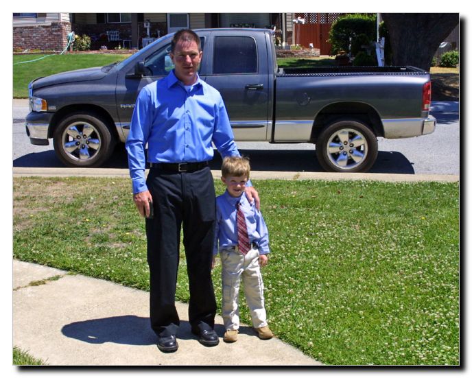 Frank and Gavin decked out in their blue shirts on a very hot day