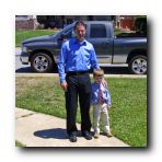 Frank and Gavin decked out in their blue shirts on a very hot day