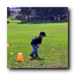 Gavin hits the ball just in front of Buddy