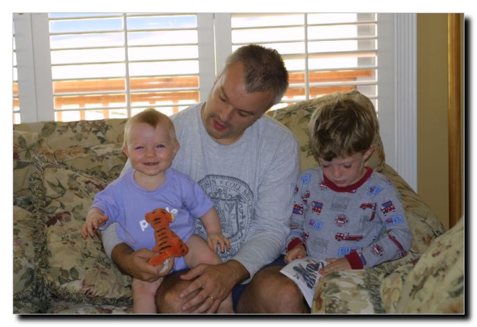Tigger, me, Buddy and Gavin reading about birds
